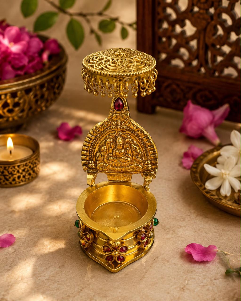 Rich golden detailing, colourful stone accents and intricate craftsmanship make it a beautiful addition to festive celebrations and meaningful gifting.