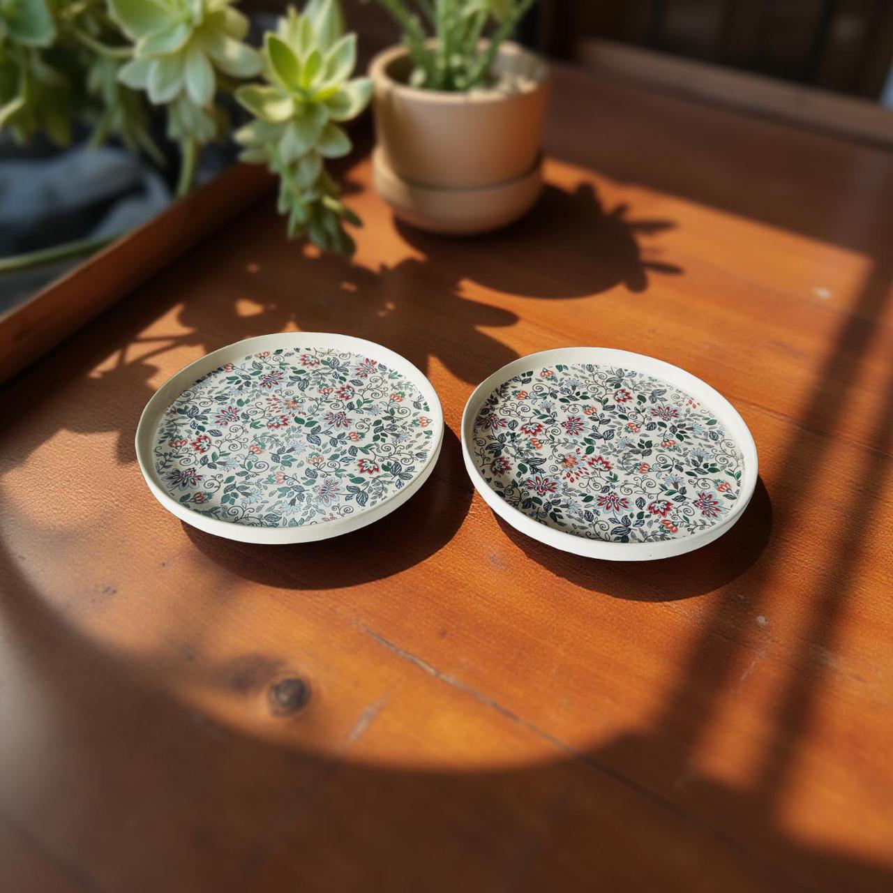 Handcrafted Ceramic Dinner Plate – 10 Inch Round Floral Print Plate