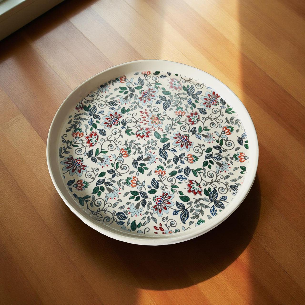 Handcrafted Ceramic Dinner Plate – 10 Inch Round Floral Print Plate