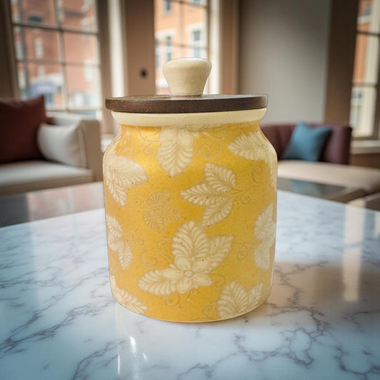 Sunshine Bloom Ceramic Jar with Wooden Lid