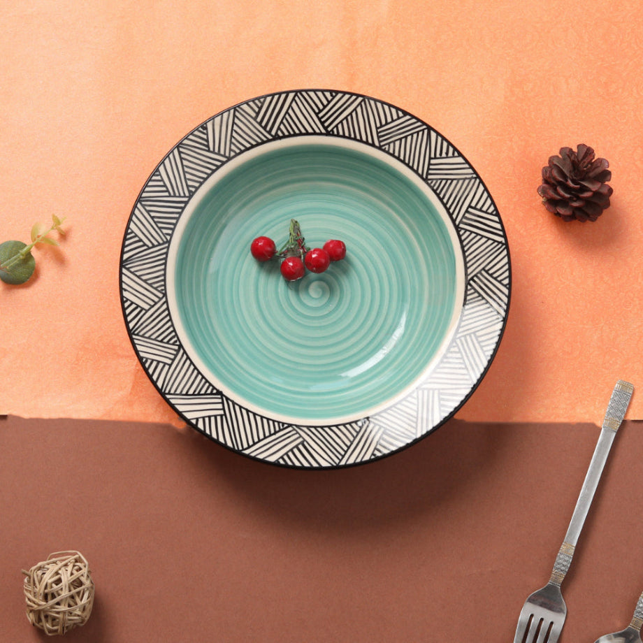Close-up of deep ceramic bowl with rustic organic finish