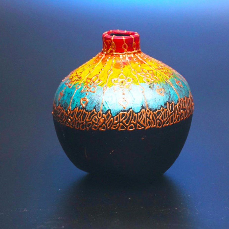 Hand Painted Rainbow Terracotta Vase 4 Inch