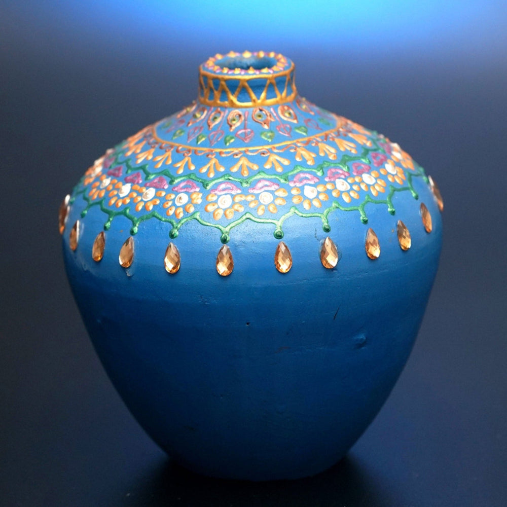 handpainted clay art meena vase
