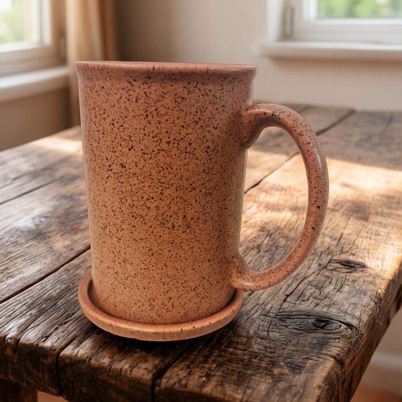 Rustic Brown Speckled Ceramic Coffee Mug with Lid