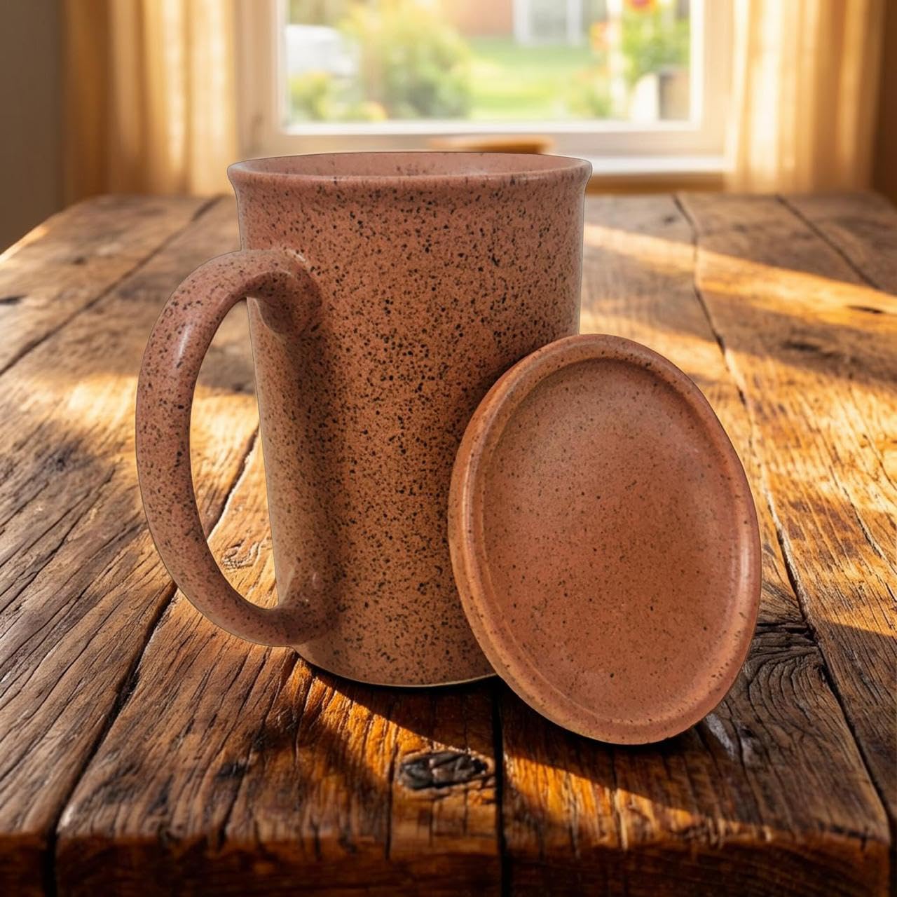 Rustic Brown Speckled Ceramic Coffee Mug with Lid