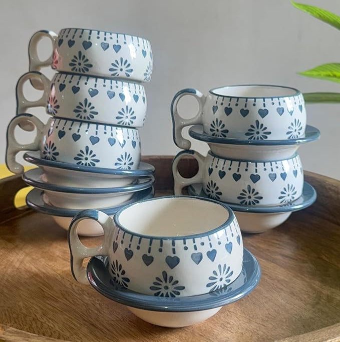 Ceramic Tea Cup Set of 6 with Saucer Coffee Mugs