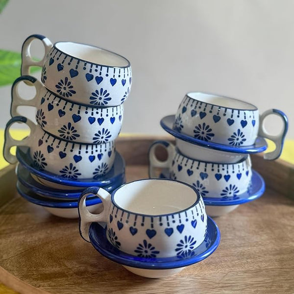 Ceramic Mug Set of 6 Coffee Cups with Saucer Tea Mugs