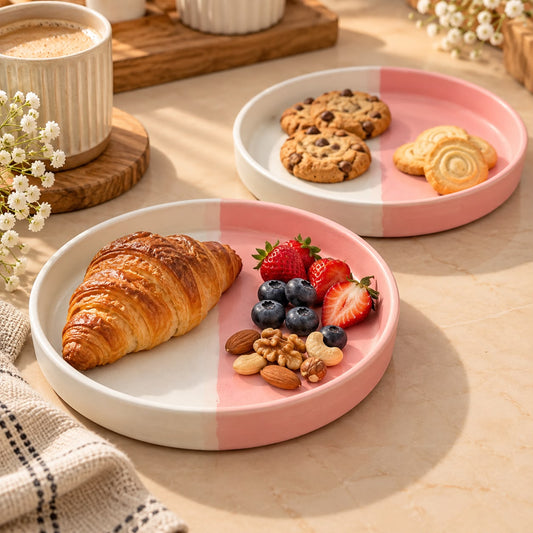 Lupaava 8 inch pink and white ceramic plate