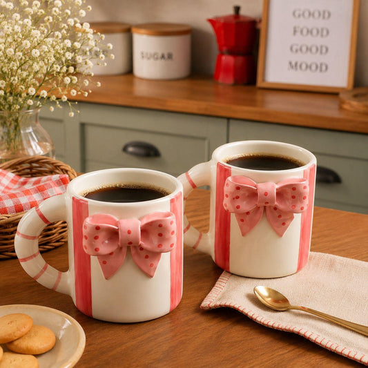 Bow Ceramic Coffee Mug Set of 2 by Lupaava