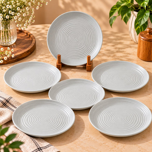 Grey melamine side plates set of 6 with concentric textured design