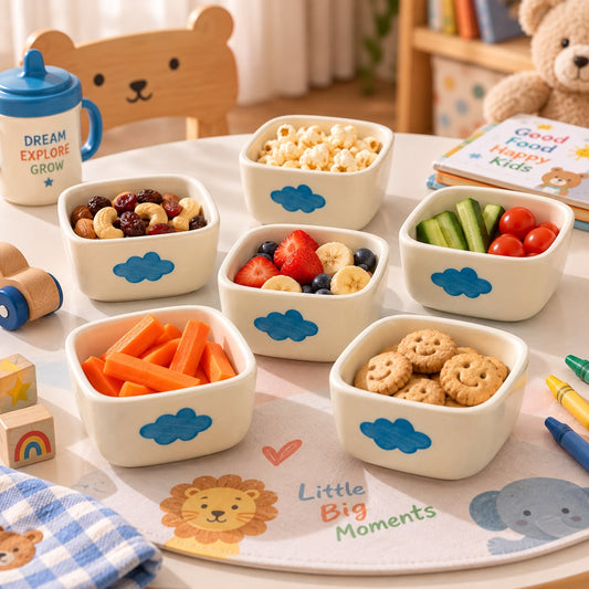Lupaava set of 6 kids ceramic bowls with blue cloud design