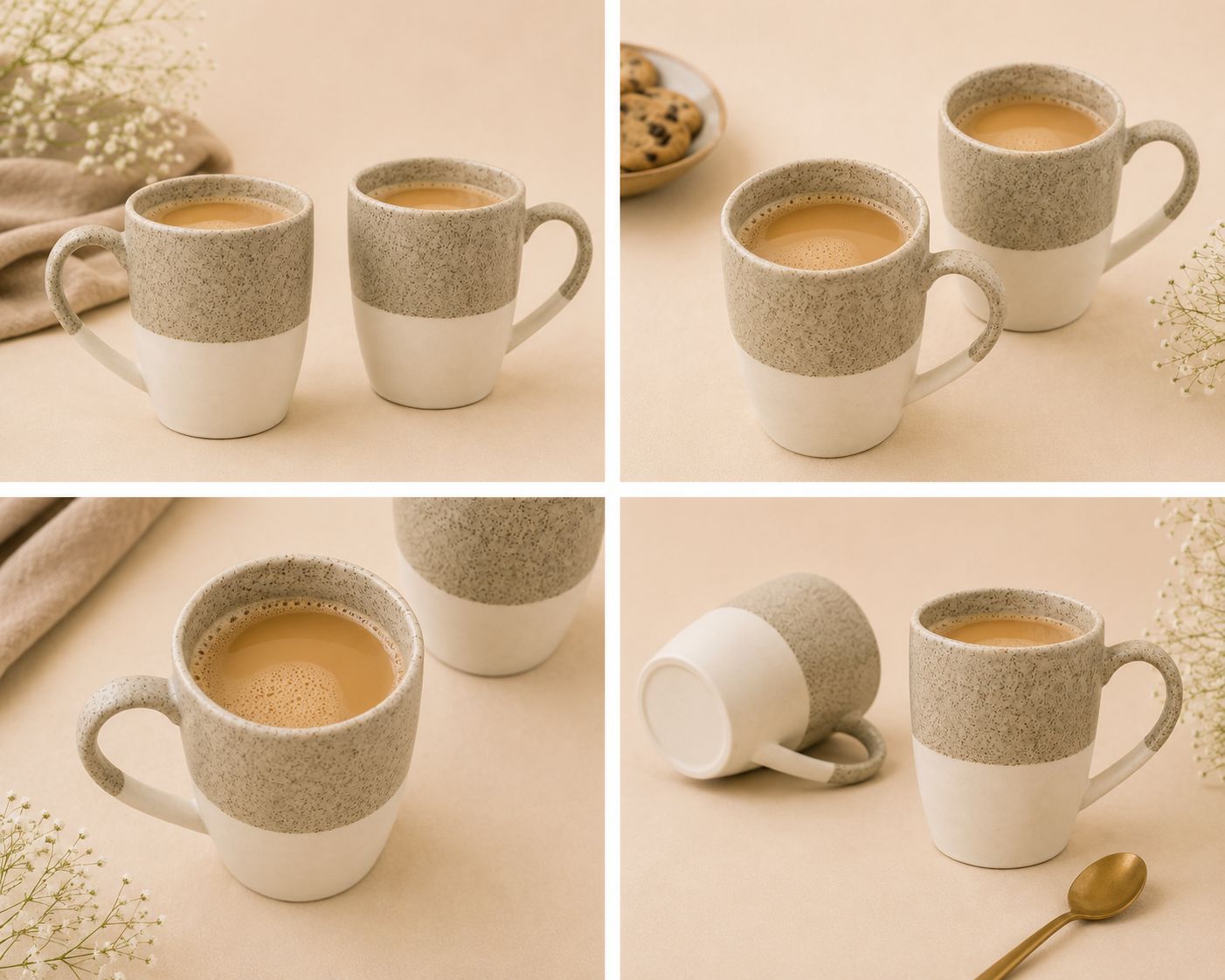 Matching ceramic tea cups set of two for everyday kitchen and coffee corner