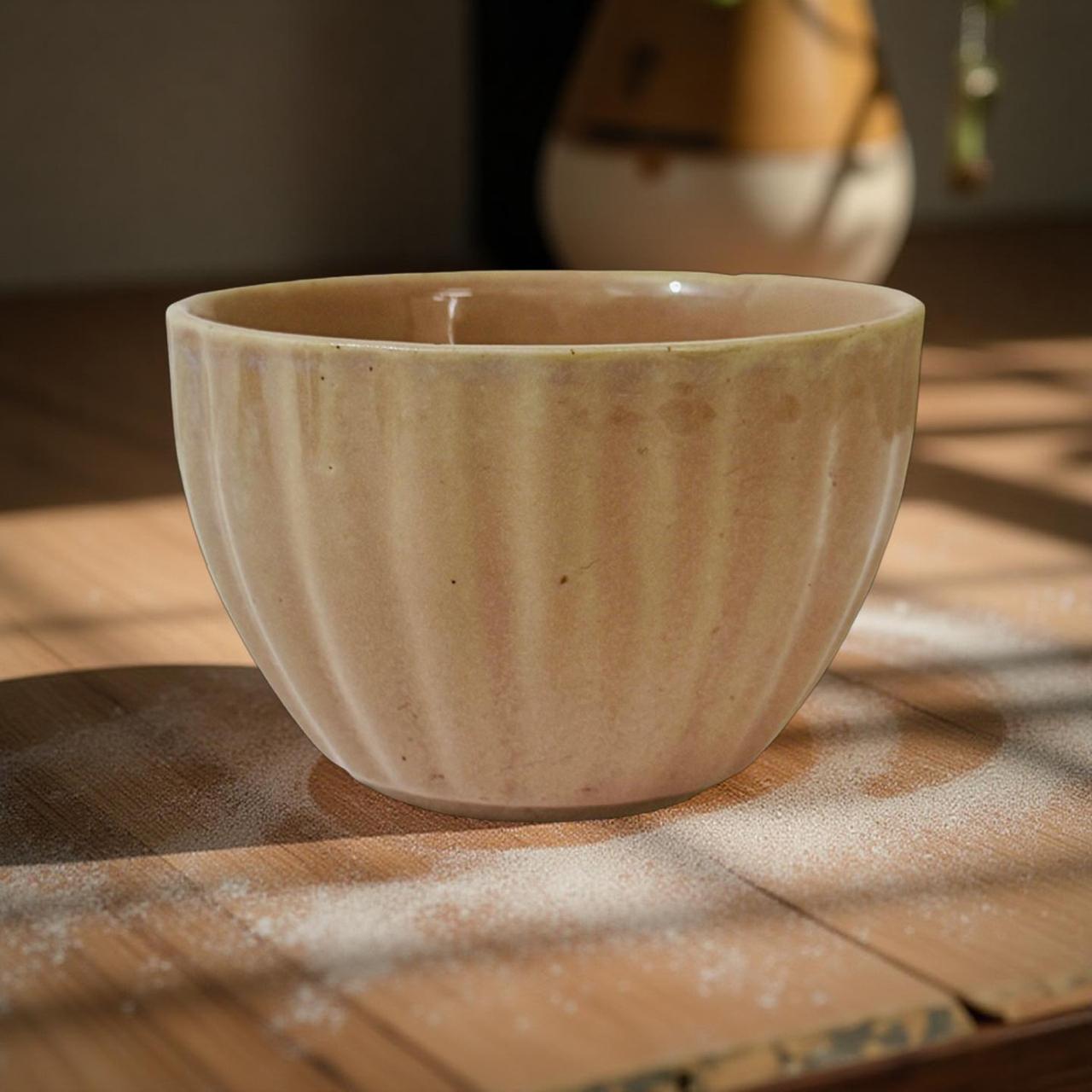 Pastel pink ribbed ceramic bowl – handcrafted gifting serveware
