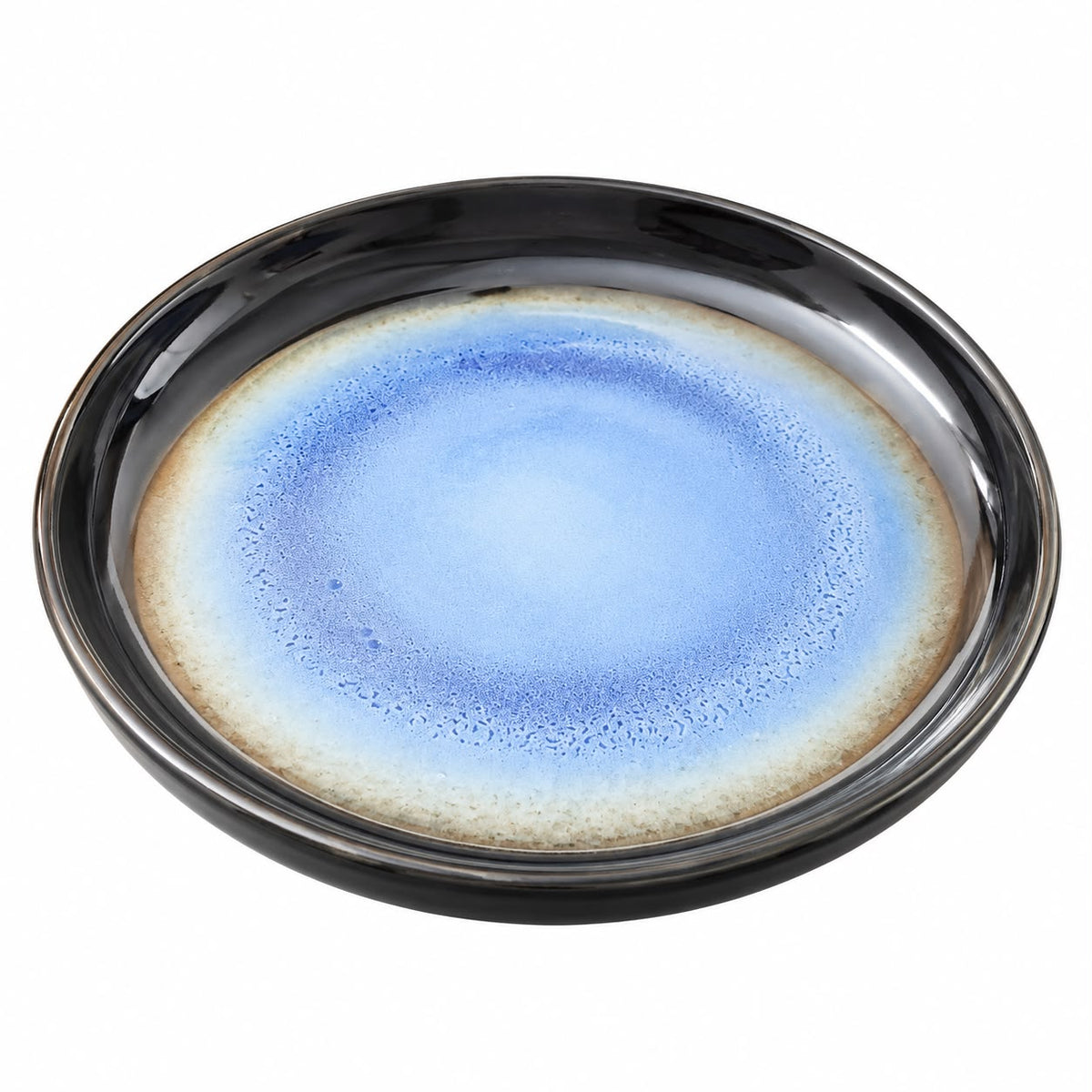 Glossy blue-centred ceramic plate for cookies, crackers and everyday snack serving.