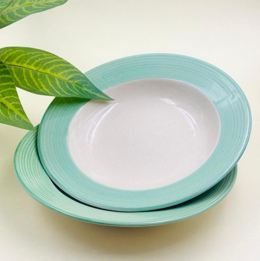 Ceramic Pasta Plate Soup Bowls ( Pastel Green Set of 2 )