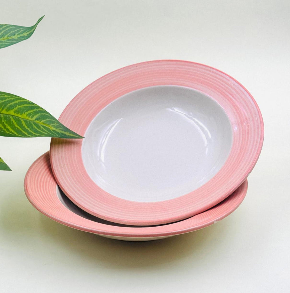 Ceramic Pastel Pink Pasta Plates Soup Bowl ( Set of 2 )