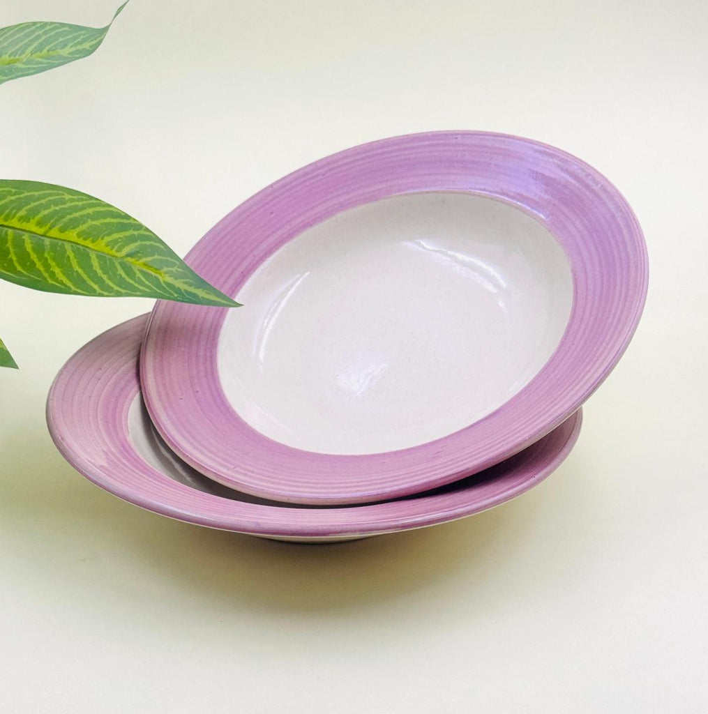 Ceramic Pasta Plates Soup Bowls ( Lavender Set of 2 )