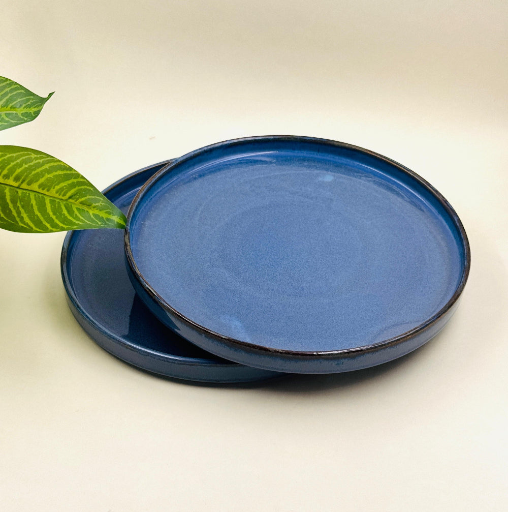 Matt Electric Blue Ceramic Flat Plates Set of 2