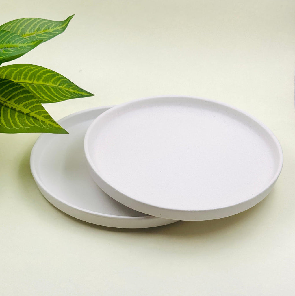 Off White Matt Ceramic Flat Dinner Plates Set of 2