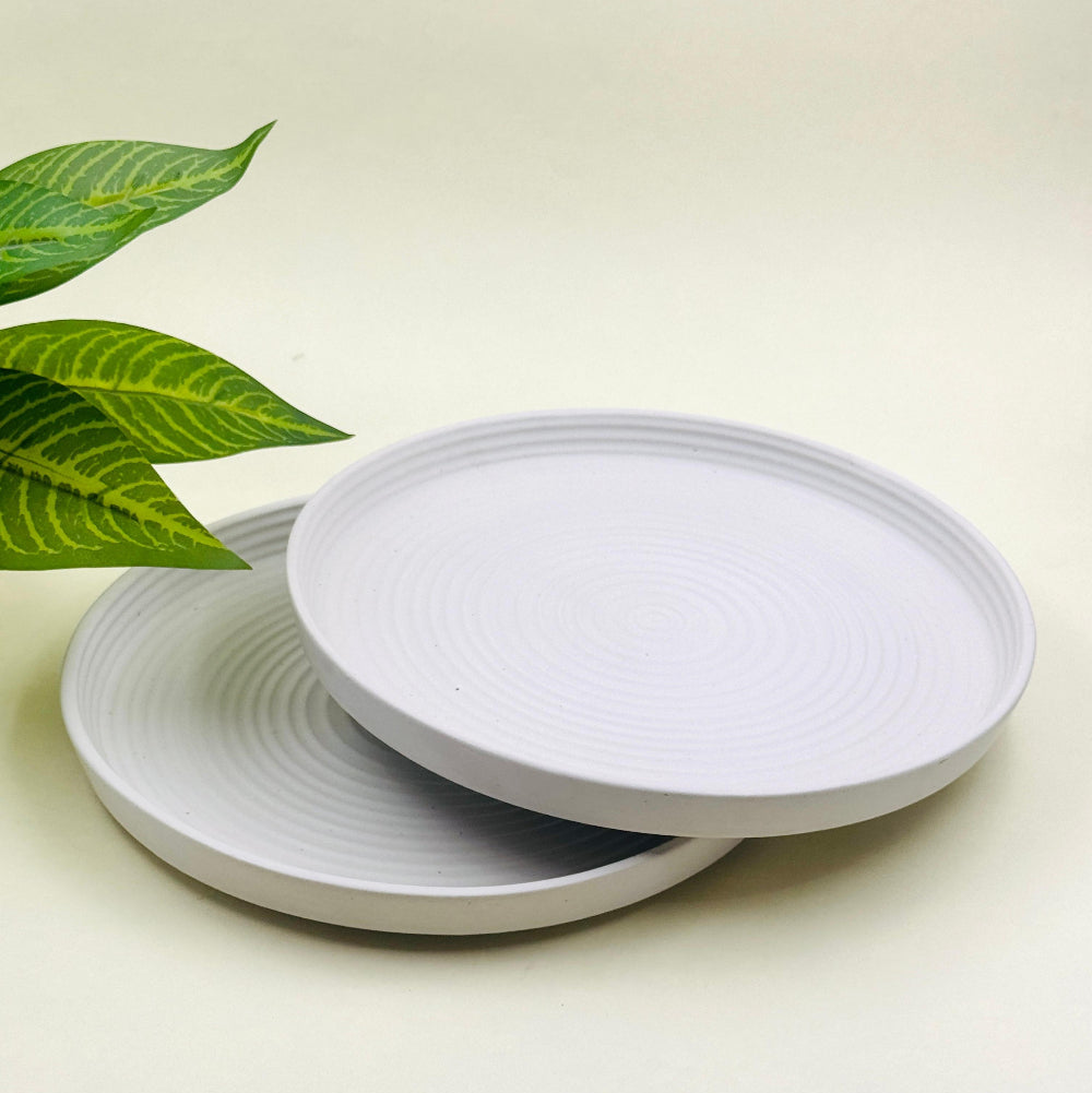 Matt White Swirl Ceramic Dinner Plates Set of 2