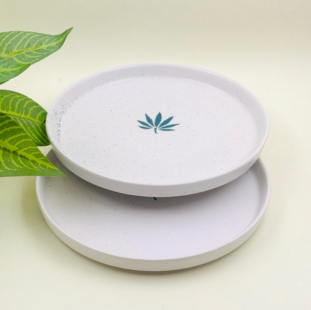 Modern Minimalist Ceramic Flat Plates ( Off White Set of 2 )