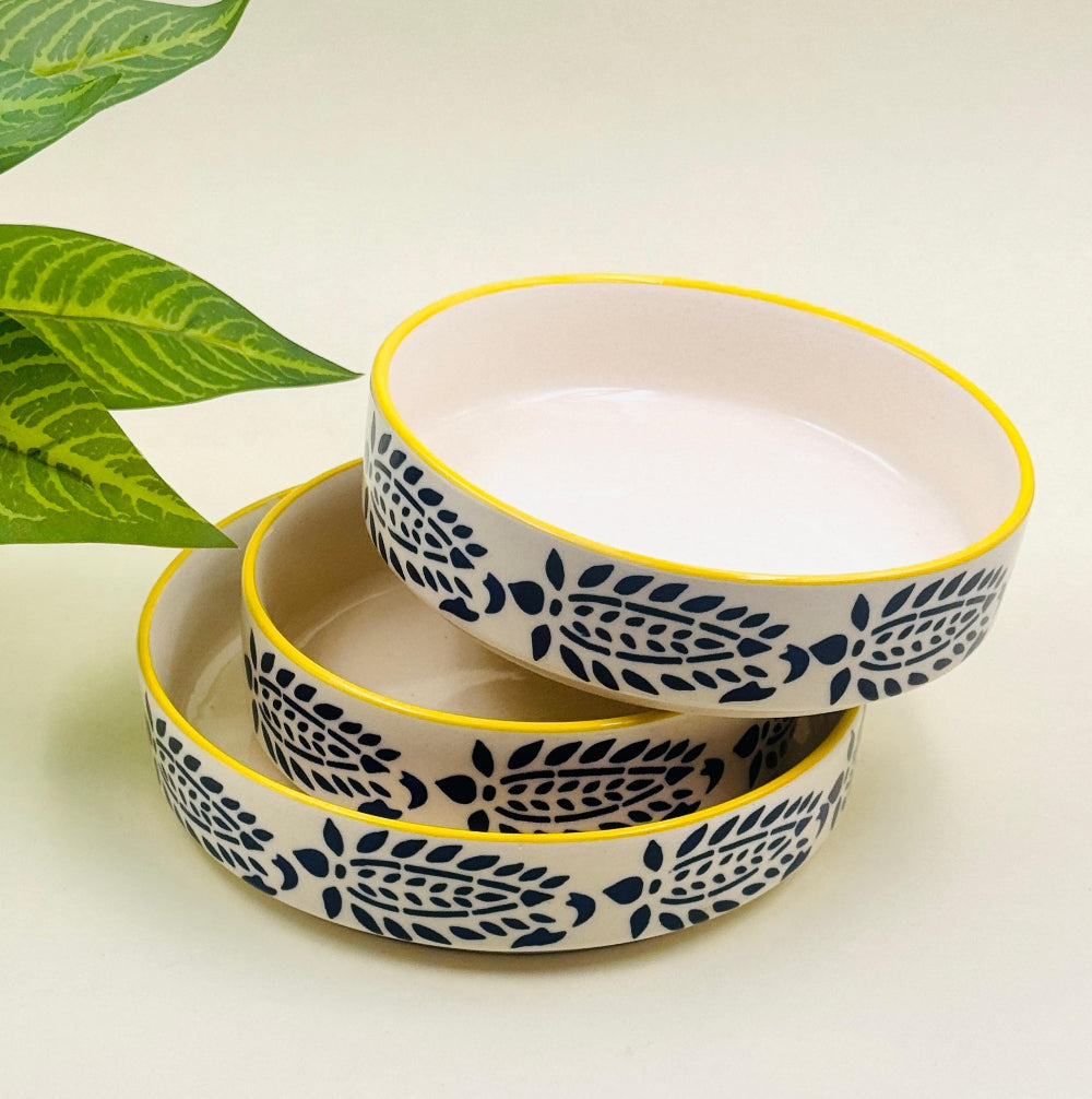 Floral Handpainted Ceramic Serving Bowls Set of 3