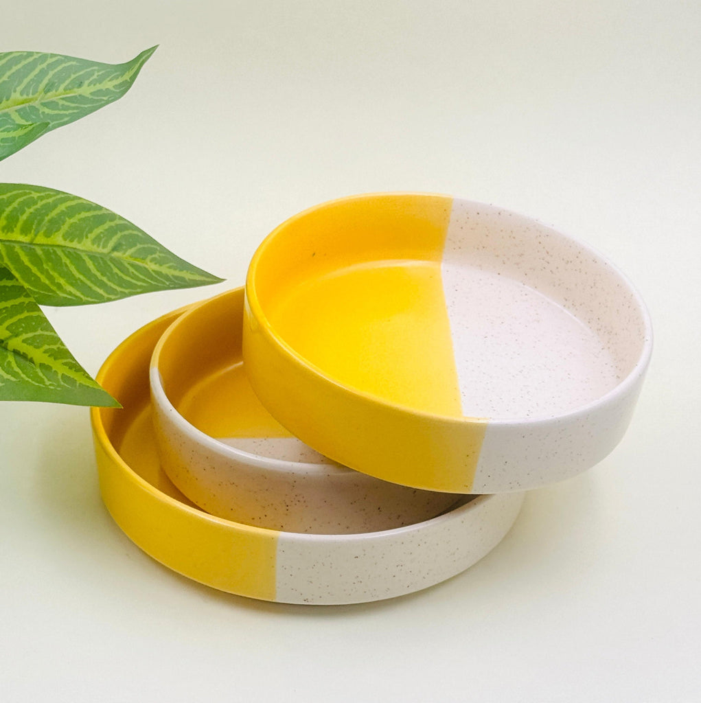 Ceramic Flat Serving Bowl Set of 3 - 800 ml 600 ml & 500ml