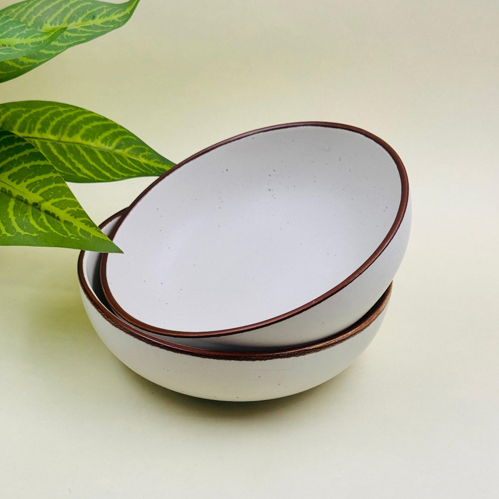 White Matt Ceramic Bowls Set of 2 ( Brown Ring )