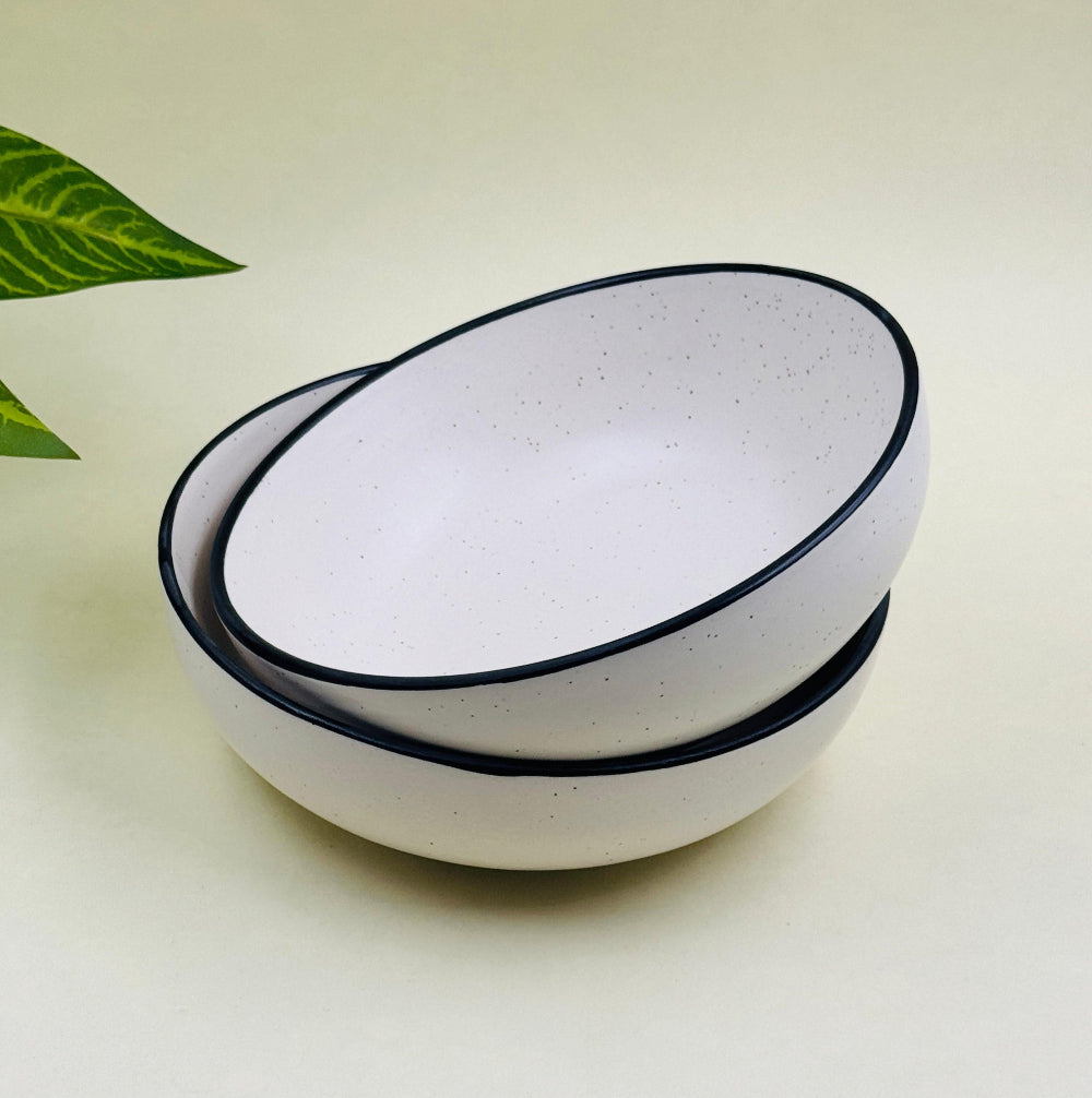 Ceramic Bowls Set of 2 ( Black Ring Off White )