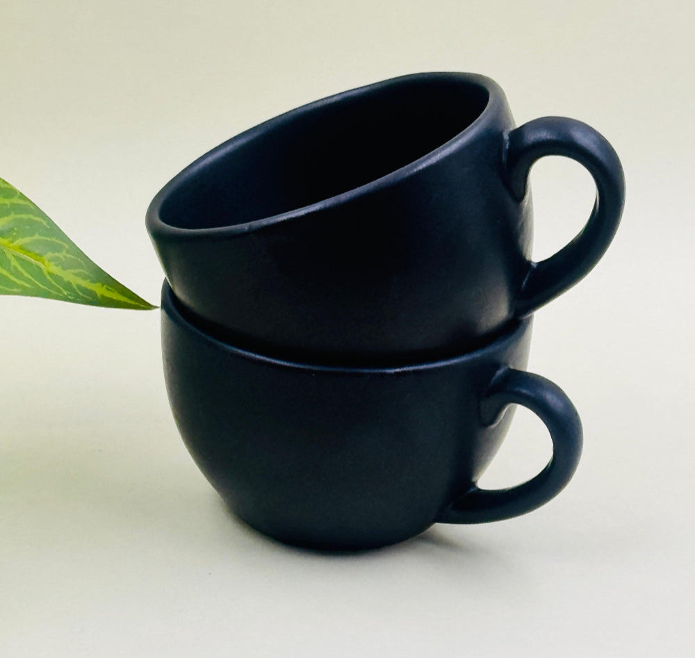 Handcrafted Black Matt Ceramic Coffee Mugs - Set of 2