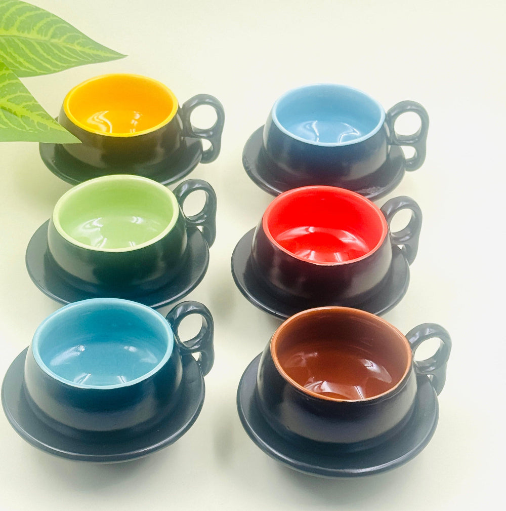 Ceramic Coffee Mugs with Saucer Tea Cup Set of 6