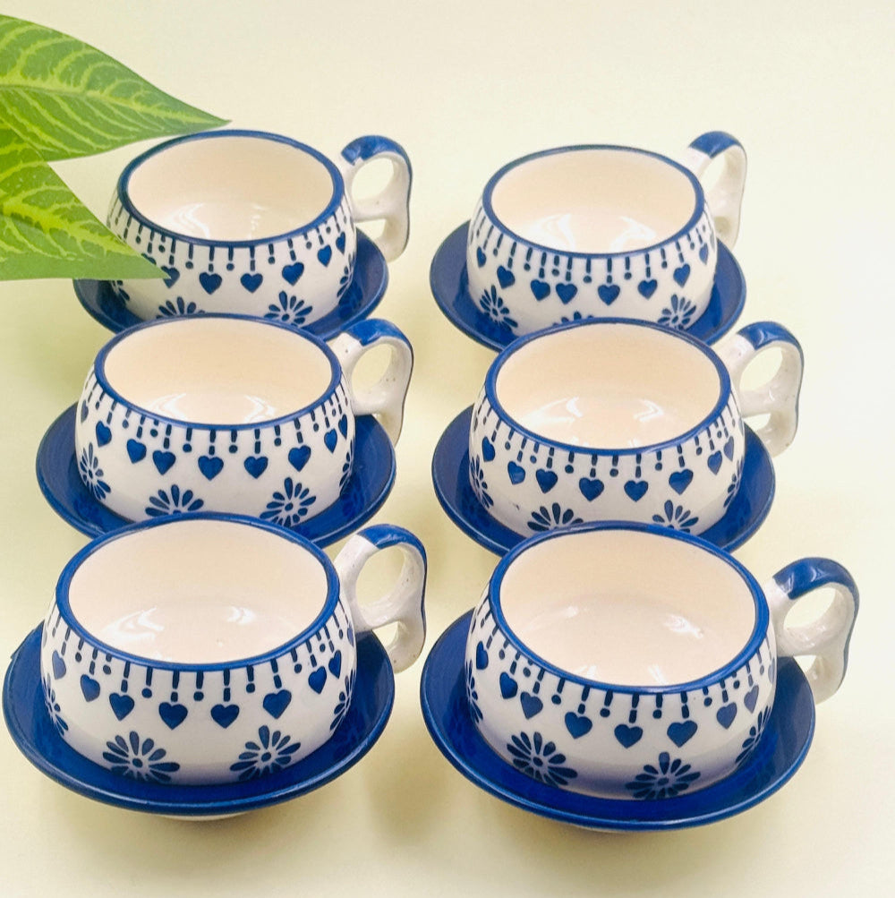 Ceramic Mug Set of 6 Coffee Cups with Saucer Tea Mugs