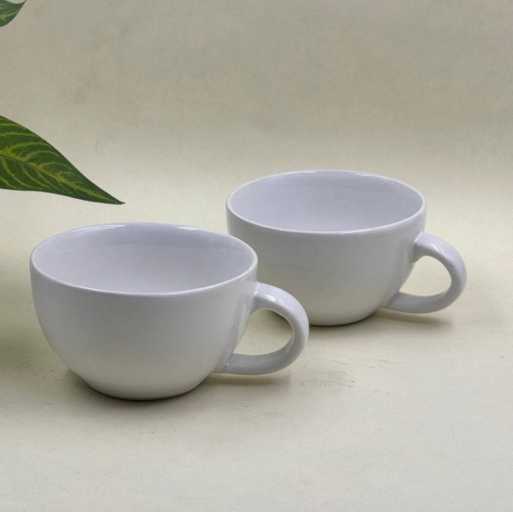 White Ceramic Tea Cups Set of 2 Big Size Mugs