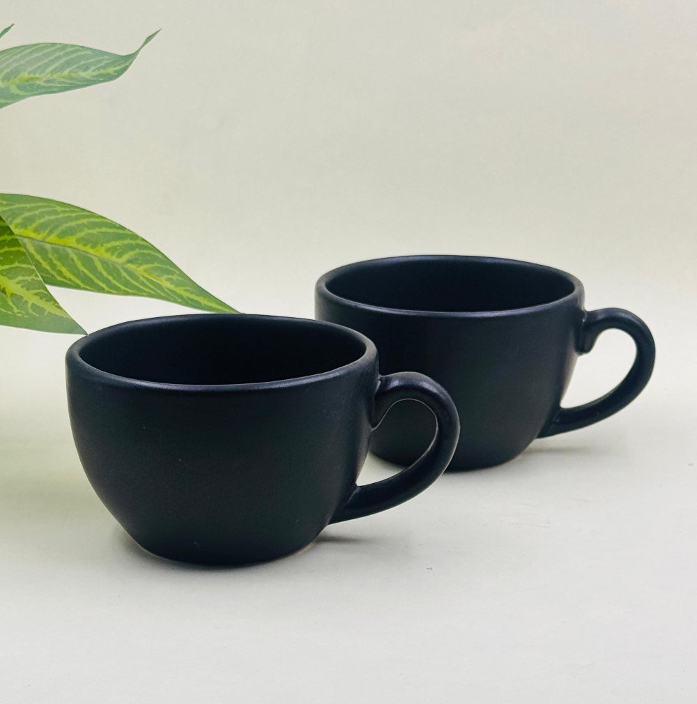 Handcrafted Black Matt Ceramic Coffee Mugs - Set of 2