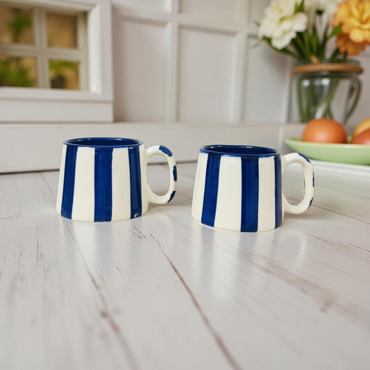 Blue Striped Ceramic Coffee Mug | Minimal Modern Tea & Coffee Cup | Everyday Drinkware