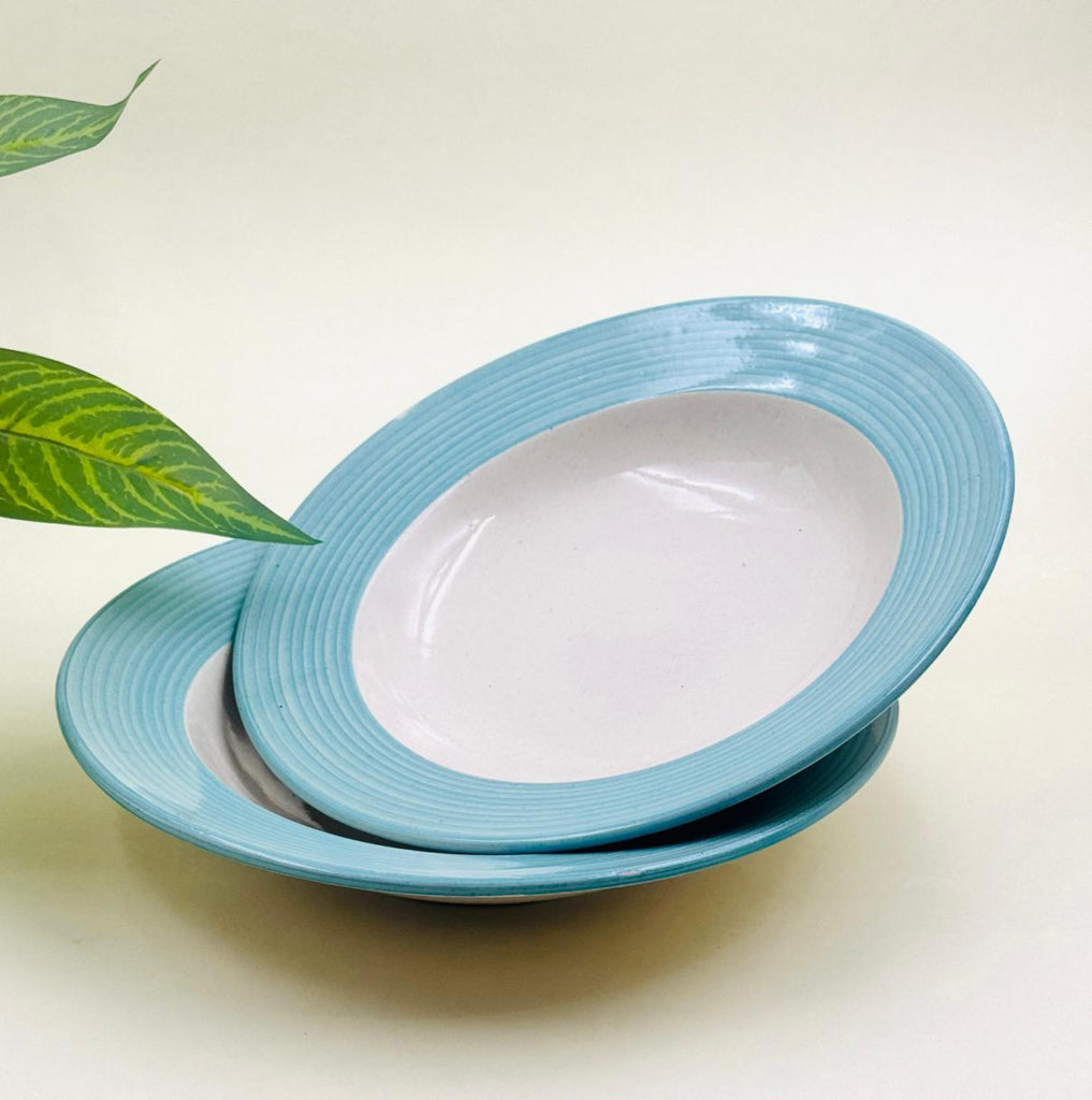 Ceramic Pasta Plates Soup Bowls ( Set of 2 pastel Blue )