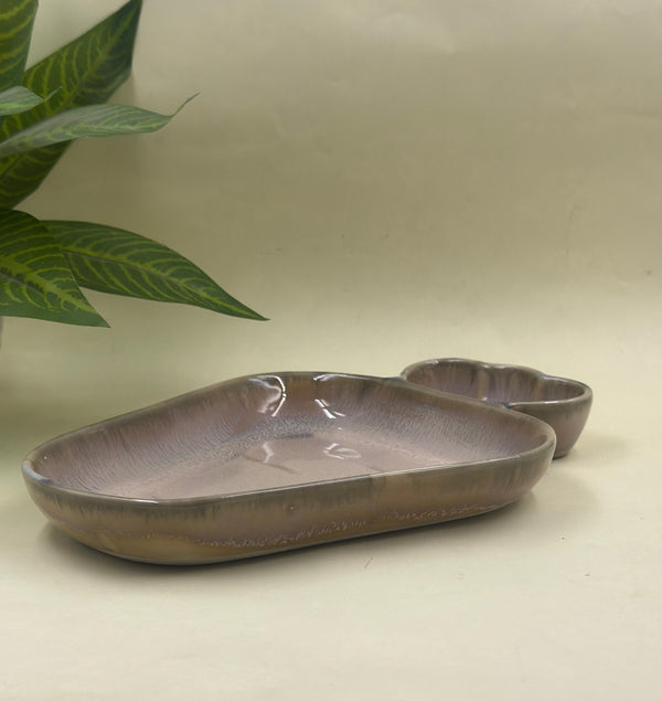 Ceramic Leaf Serving Platter Chip & Dip Snack Platter