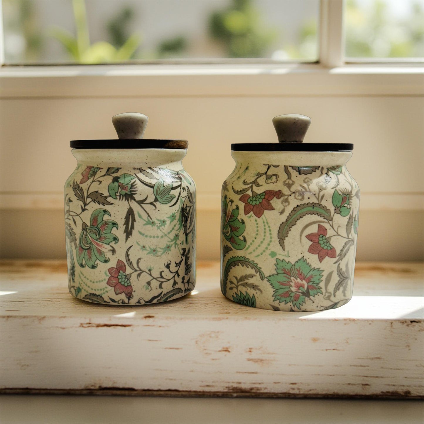 Handcrafted Ceramic Jar with Lid Set of 2