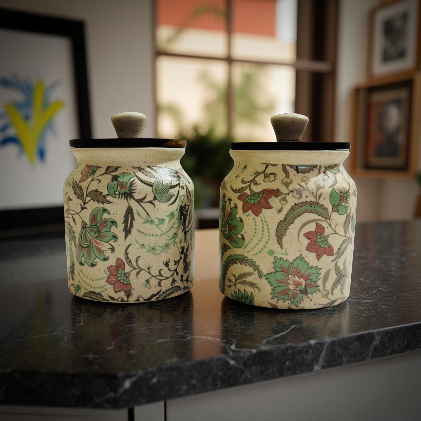 Handcrafted Ceramic Jar with Lid Set of 2