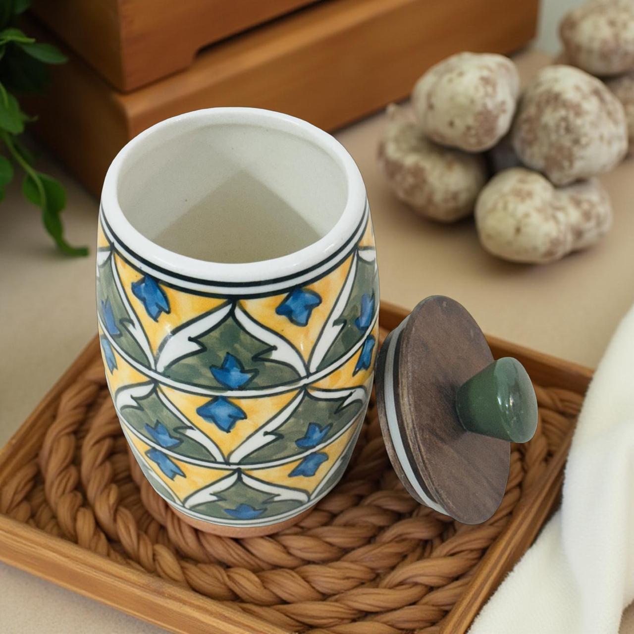 Lupaava Heritage Tile Ceramic Storage Jar with Wooden Lid