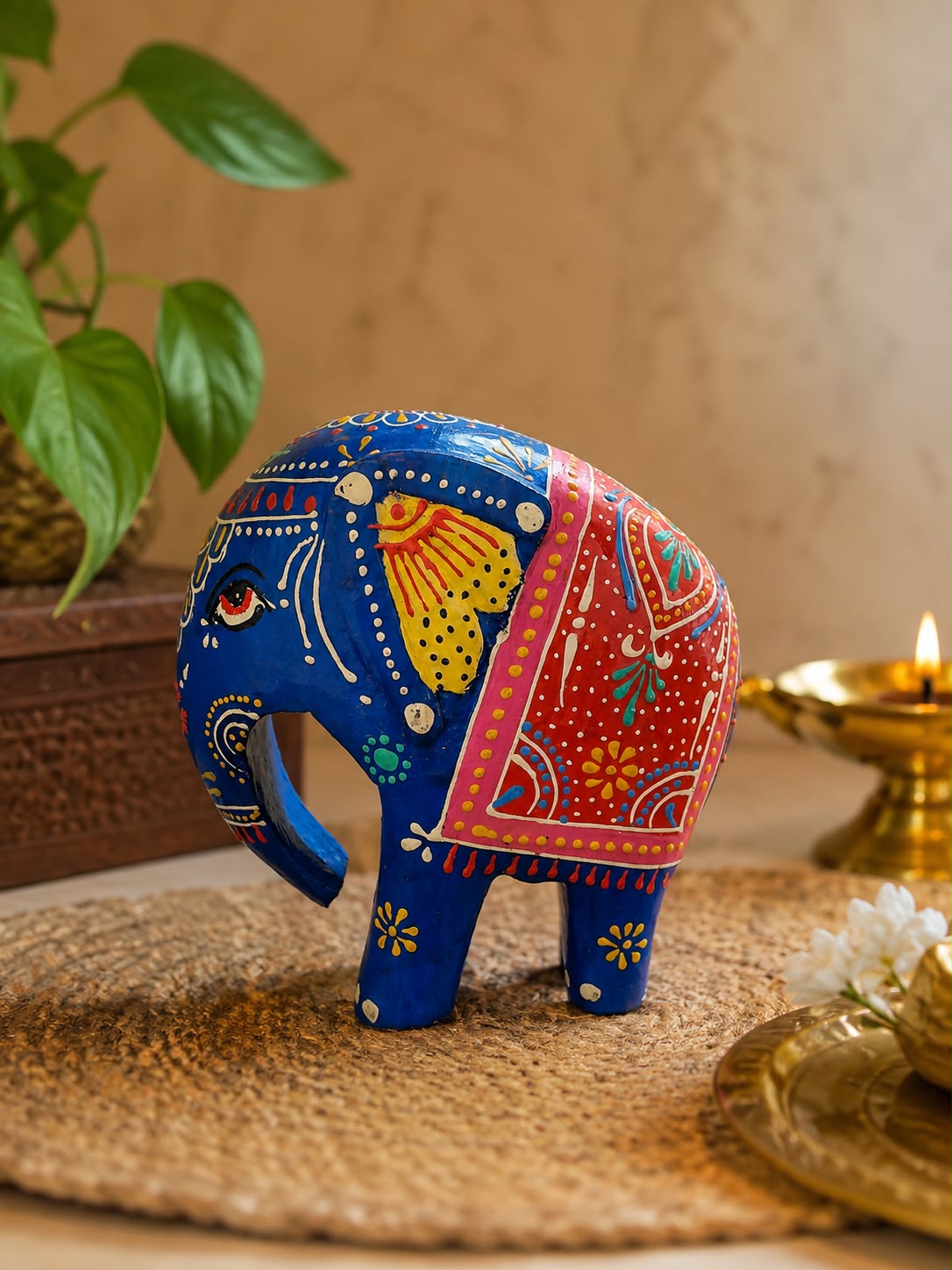Premium wooden elephant figurine for bookshelf and tabletop décor by Lupaava