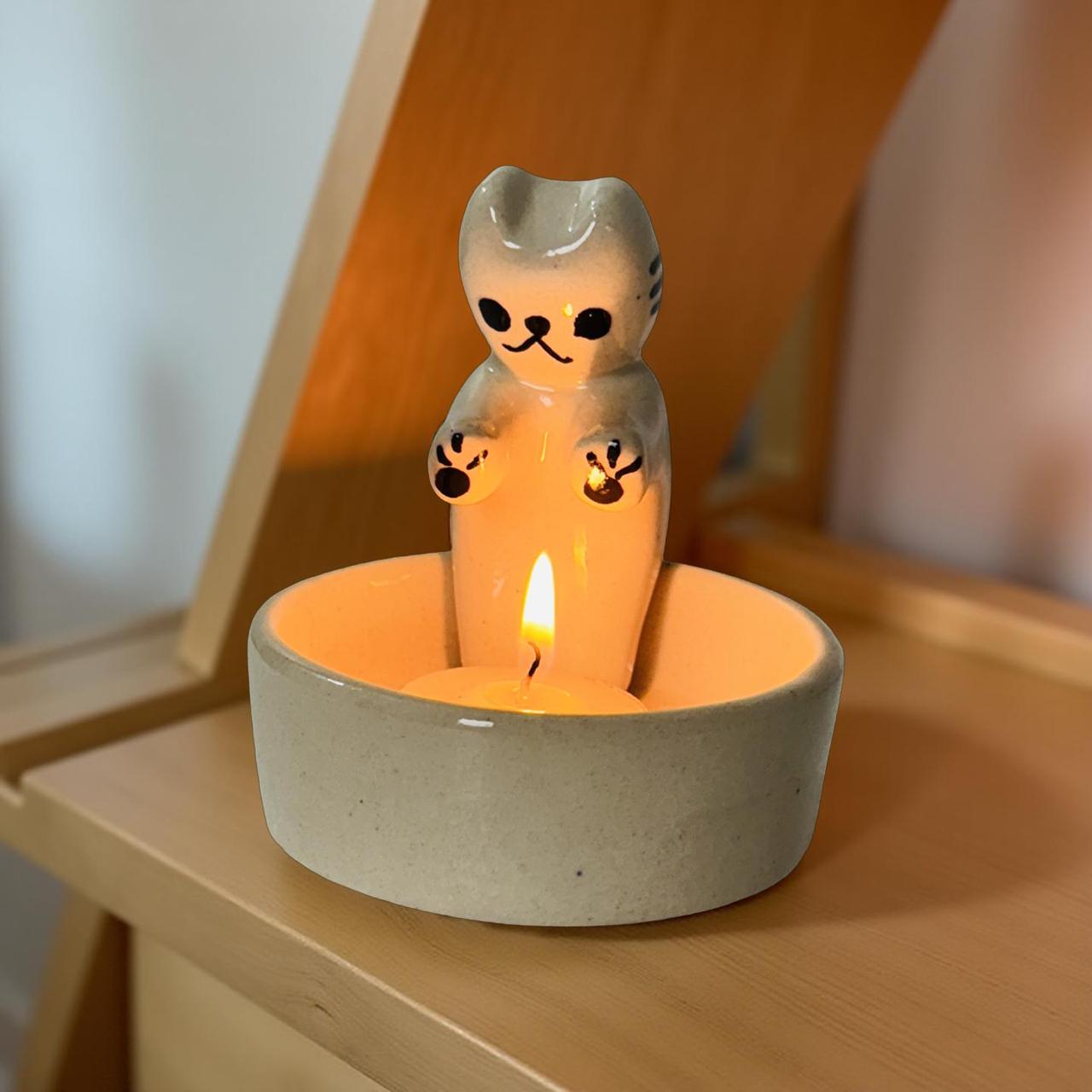 ceramic cat shaped candle holder for halloween 