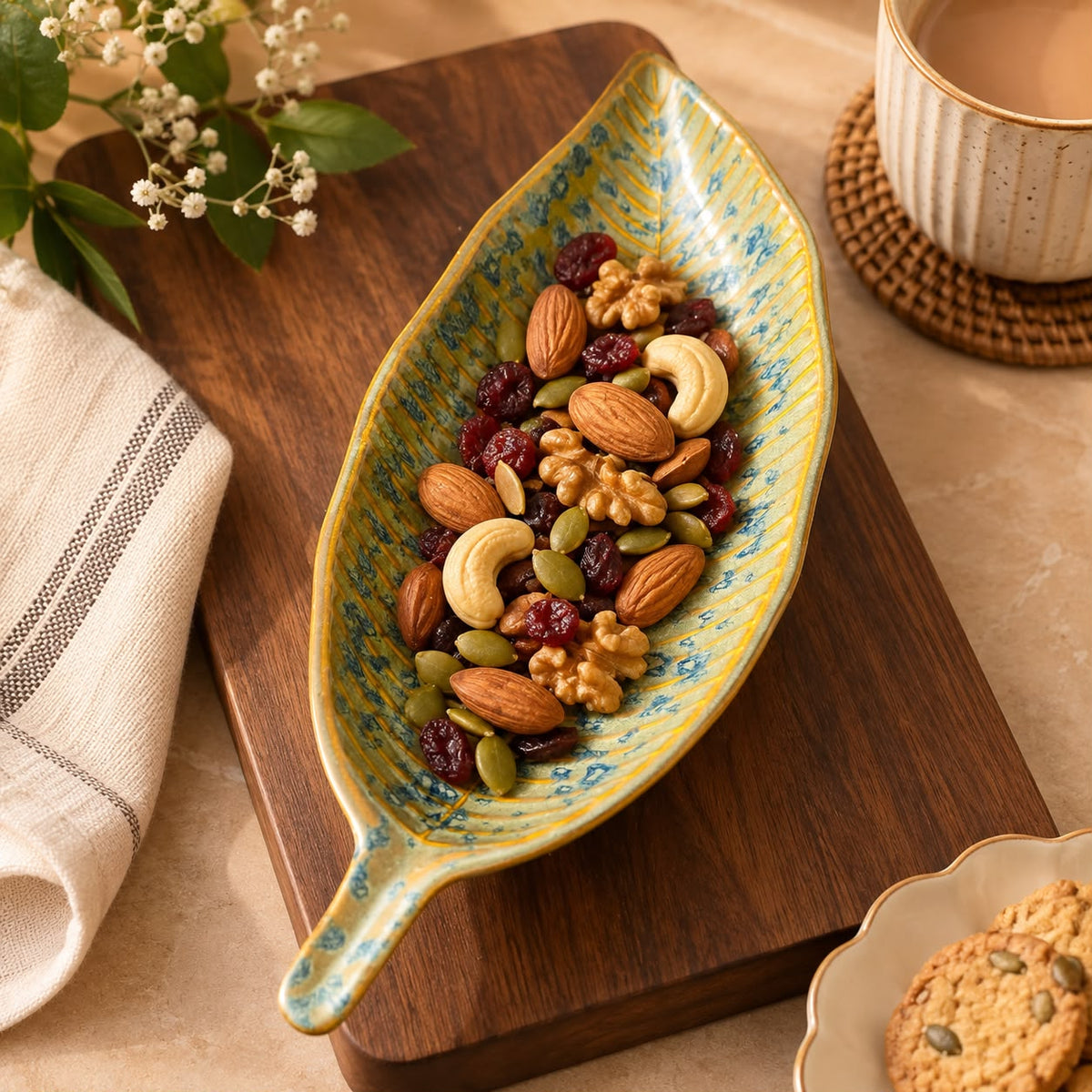 Decorative leaf serving dish for desserts appetizers and sweets