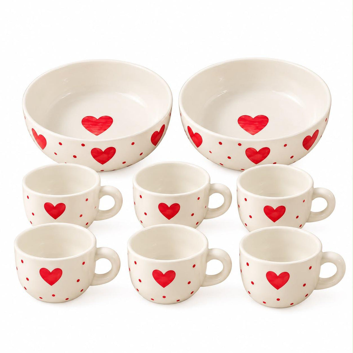 Heart design ceramic mug and bowl set for family gatherings