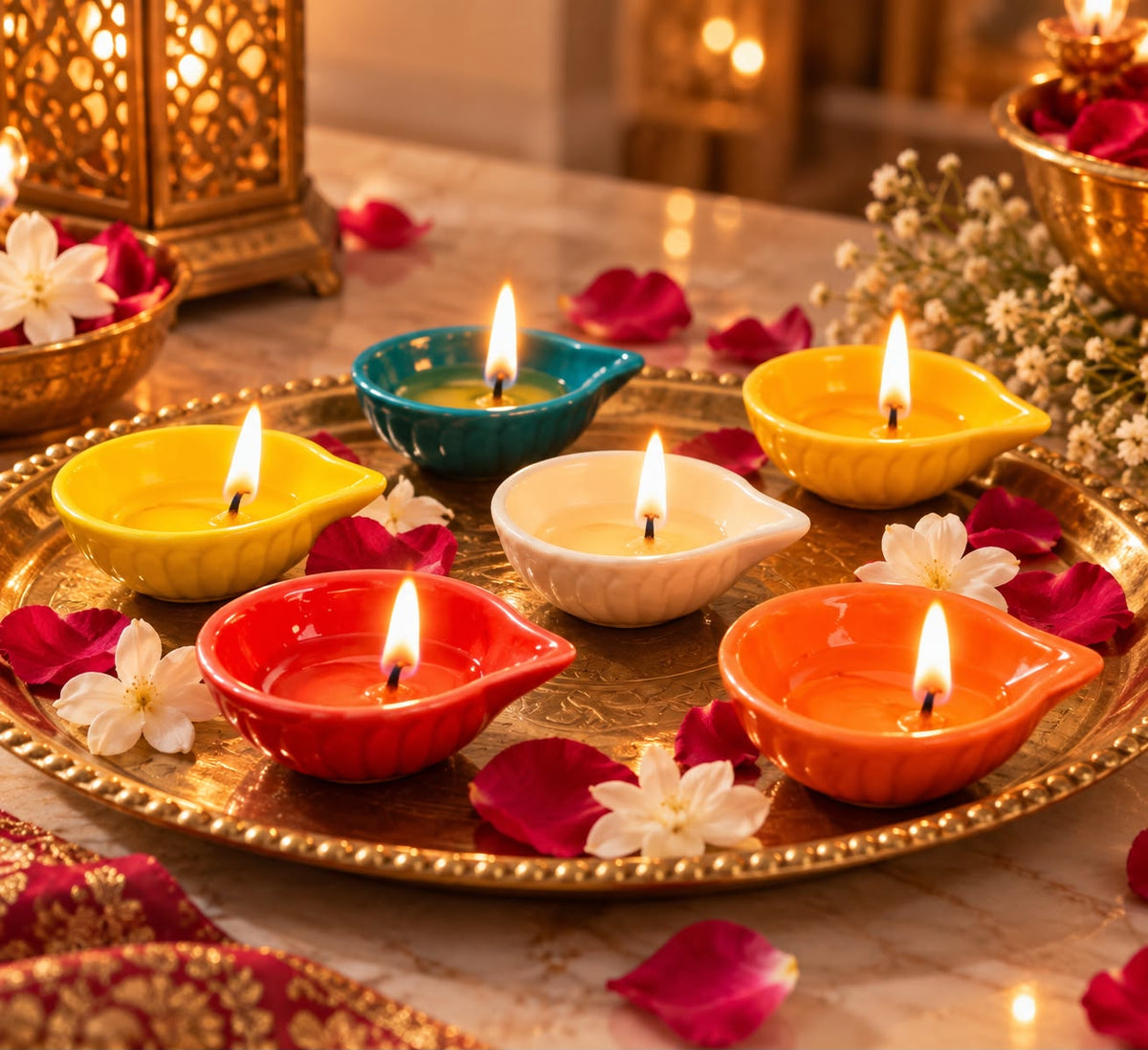 Lupaava colourful ceramic diya set of 6