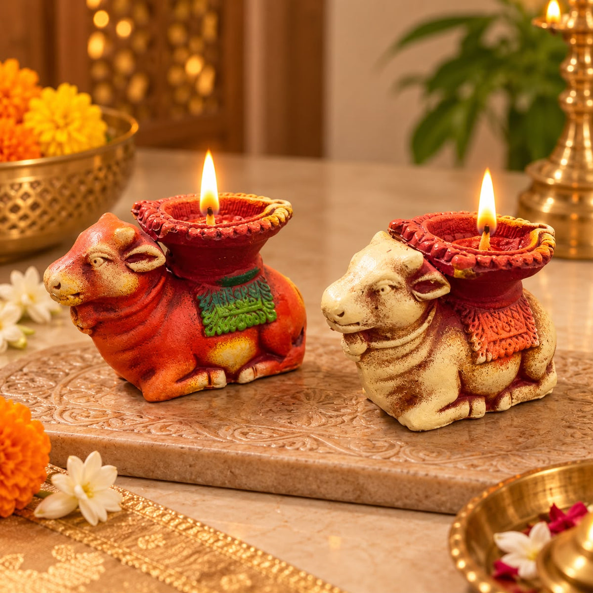 Decorative Nandi diyas for Diwali pooja and festive home decor