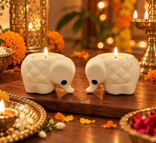 Ceramic elephant diya and candle holder for home decor