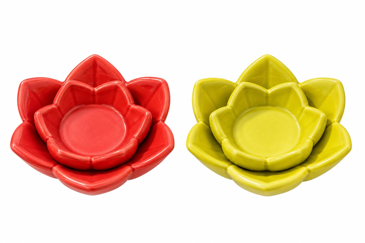 Colourful lotus candle stands for pooja and celebration decor