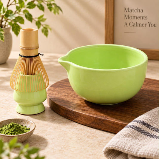 Matcha making bowl with whisk holder for home preparation