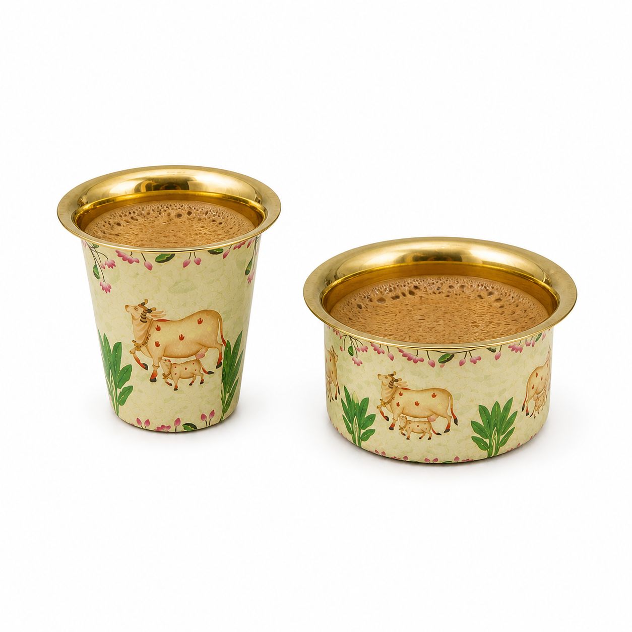 Luxury traditional brass filter coffee set for gifting, festive serving, and modern Indian coffee lovers